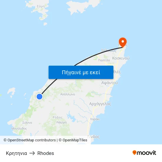 Κρητηνια to Rhodes map
