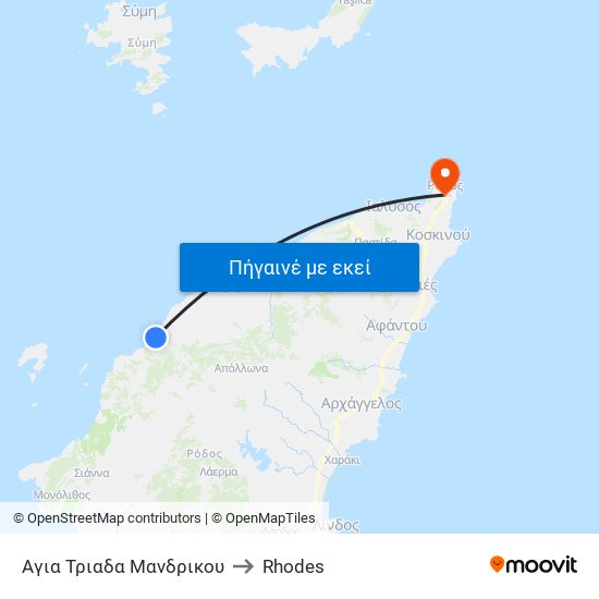 Αγια Τριαδα Μανδρικου to Rhodes map