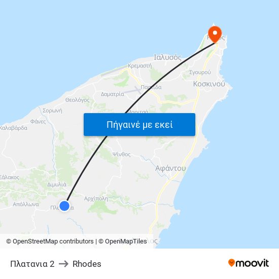 Πλατανια 2 to Rhodes map