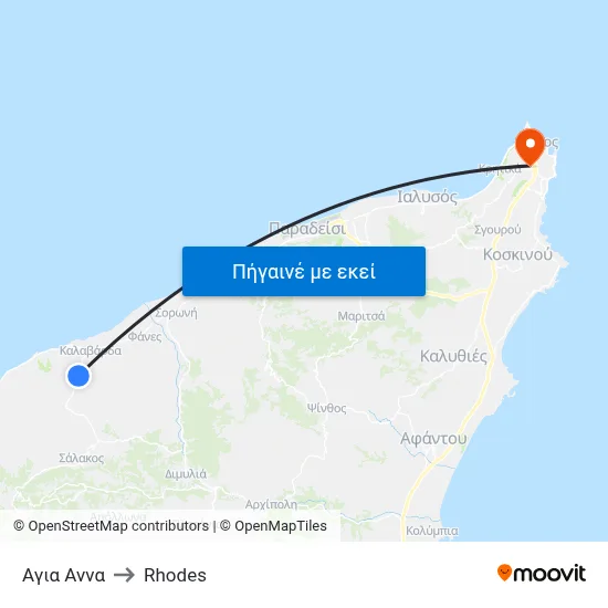 Αγια Αννα to Rhodes map