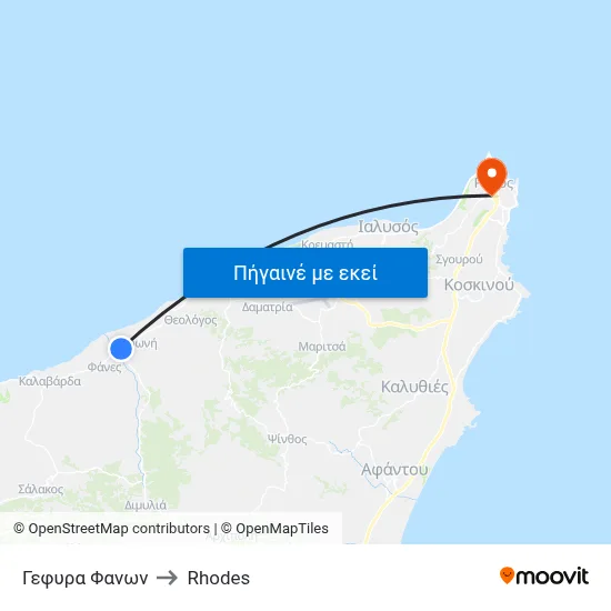 Γεφυρα Φανων to Rhodes map