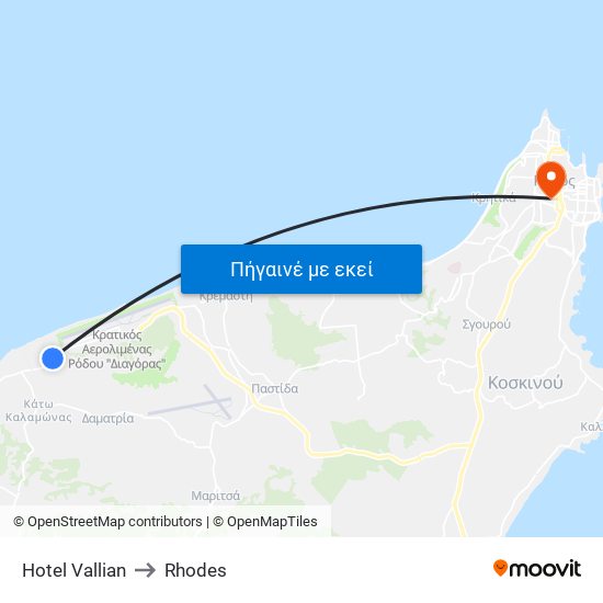 Hotel Vallian to Rhodes map