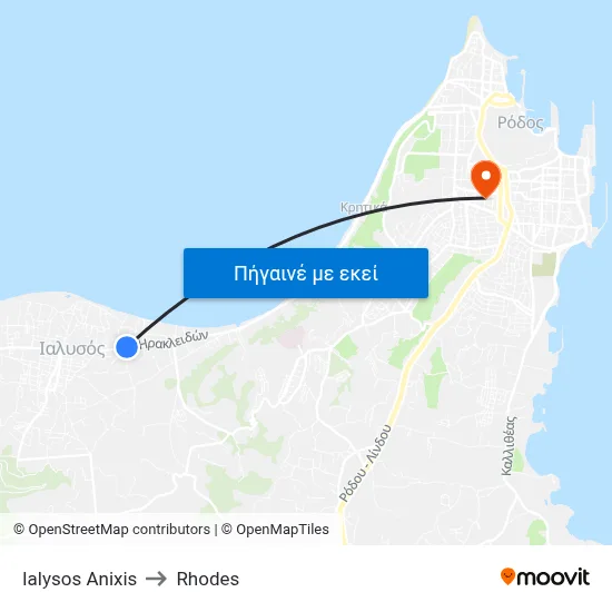 Ialysos Anixis to Rhodes map
