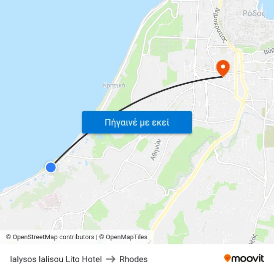 Ialysos Ialisou Lito Hotel to Rhodes map