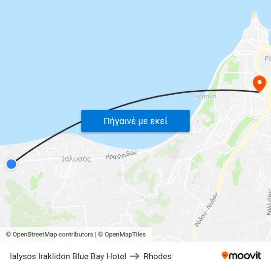 Ialysos Iraklidon Blue Bay Hotel to Rhodes map