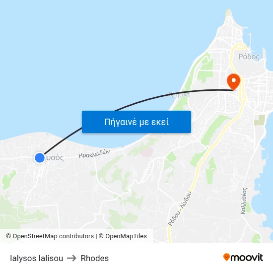 Ialysos Ialisou to Rhodes map