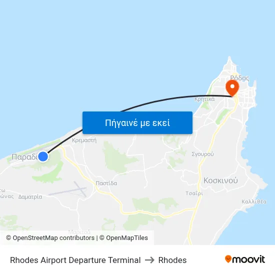 Rhodes Airport Departure Terminal to Rhodes map