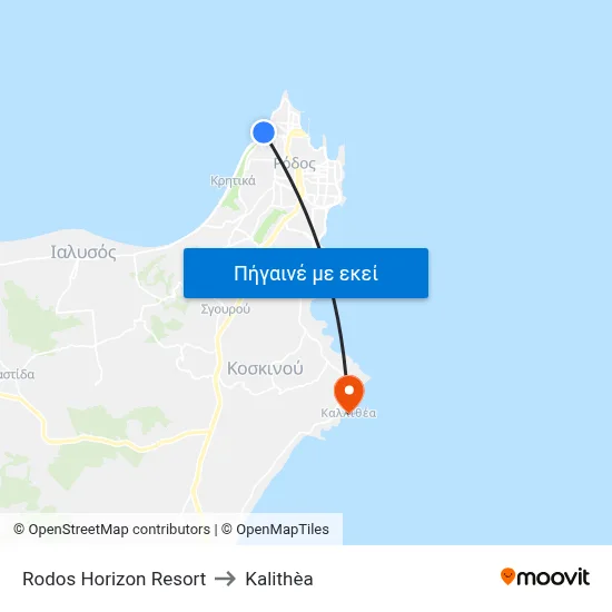 Rodos Horizon Resort to Kalithèa map