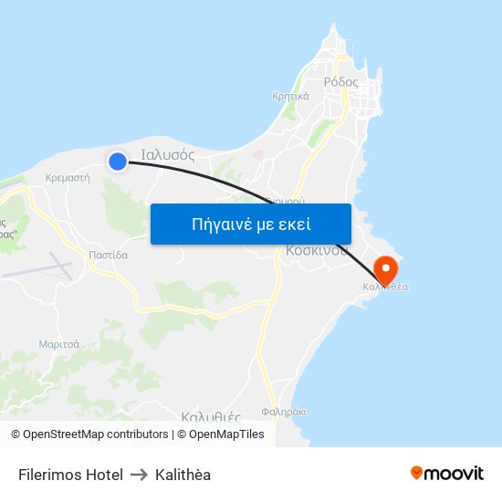 Filerimos Hotel to Kalithèa map