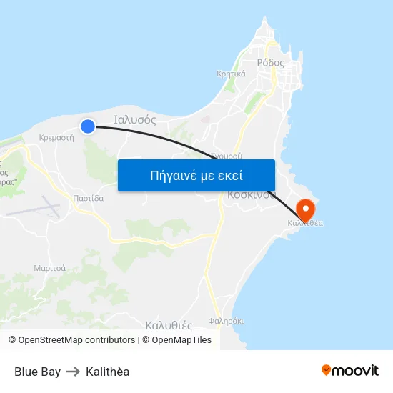 Blue Bay to Kalithèa map