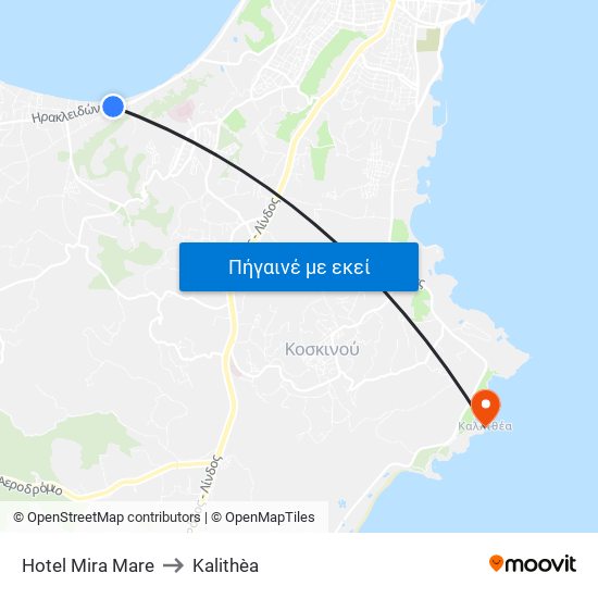 Hotel Mira Mare to Kalithèa map