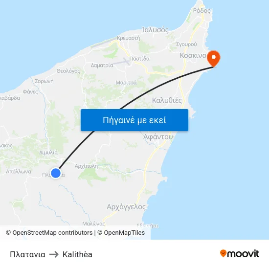 Πλατανια to Kalithèa map
