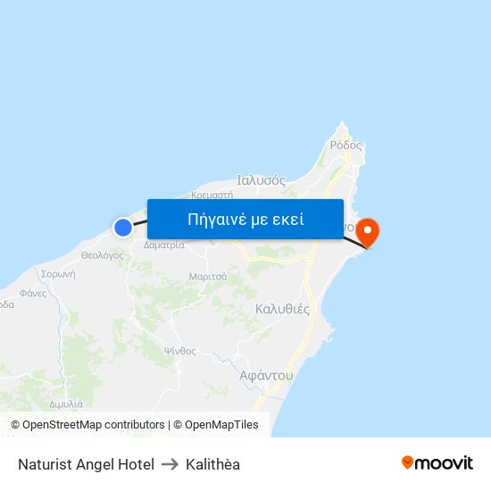 Naturist Angel Hotel to Kalithèa map