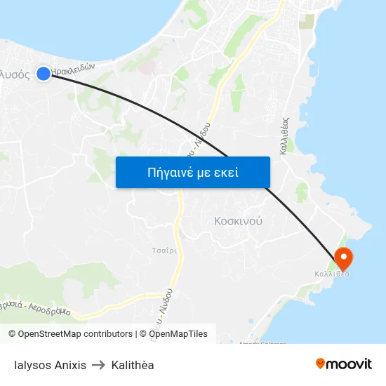 Ialysos Anixis to Kalithèa map