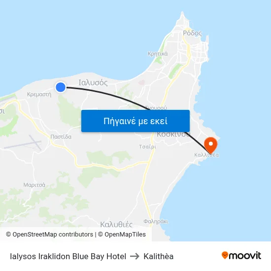 Ialysos Iraklidon Blue Bay Hotel to Kalithèa map