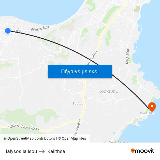 Ialysos Ialisou to Kalithèa map