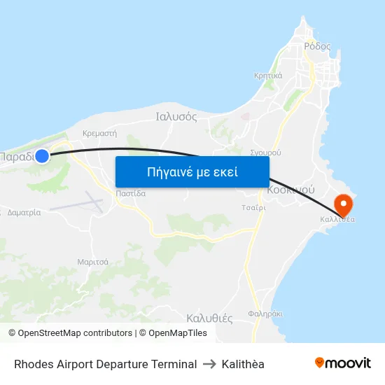 Rhodes Airport Departure Terminal to Kalithèa map