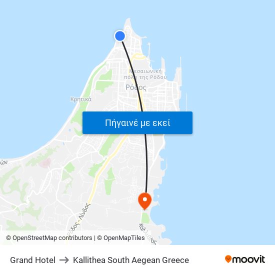 Grand Hotel to Kallithea South Aegean Greece map