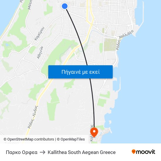 Παρκο Ορφεα to Kallithea South Aegean Greece map