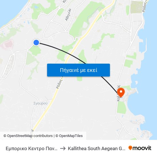 Εμπορικο Κεντρο Παναγου to Kallithea South Aegean Greece map