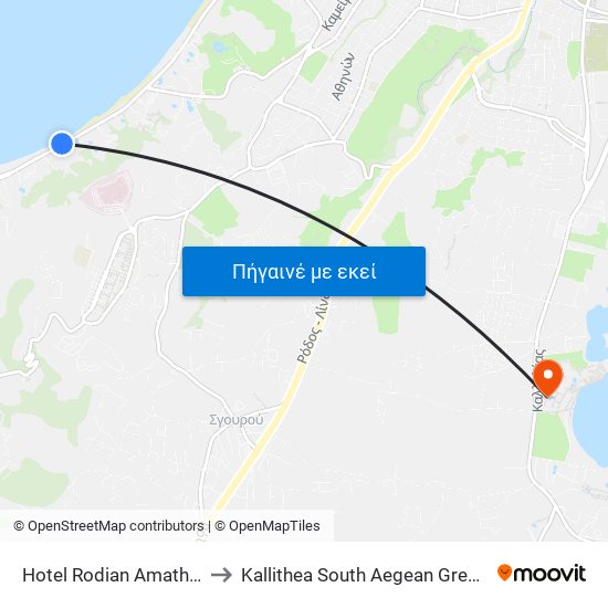 Hotel Rodian Amathus to Kallithea South Aegean Greece map