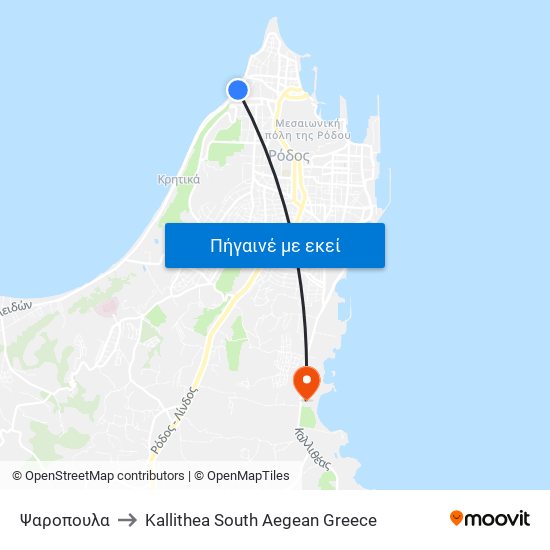 Ψαροπουλα to Kallithea South Aegean Greece map