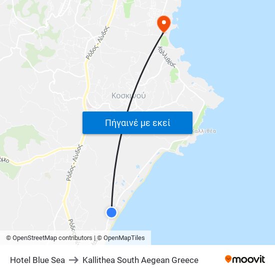 Hotel Blue Sea to Kallithea South Aegean Greece map