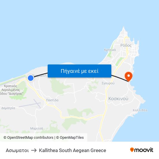 Ασωματοι to Kallithea South Aegean Greece map