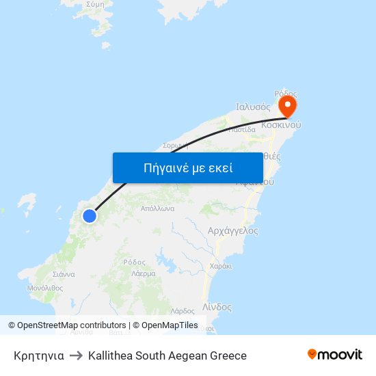 Κρητηνια to Kallithea South Aegean Greece map