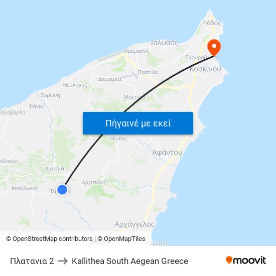 Πλατανια 2 to Kallithea South Aegean Greece map