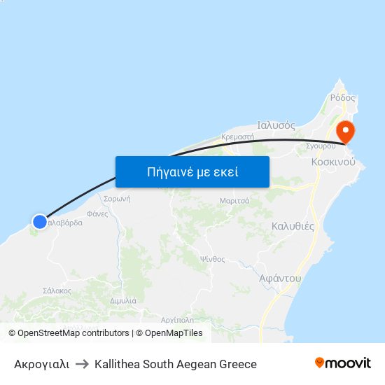 Ακρογιαλι to Kallithea South Aegean Greece map