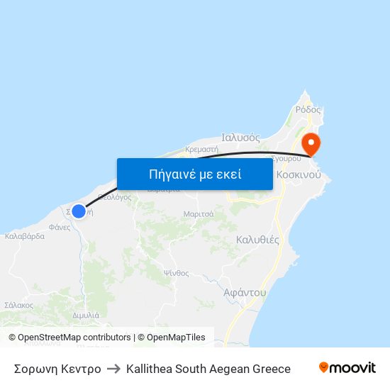 Σορωνη Κεντρο to Kallithea South Aegean Greece map