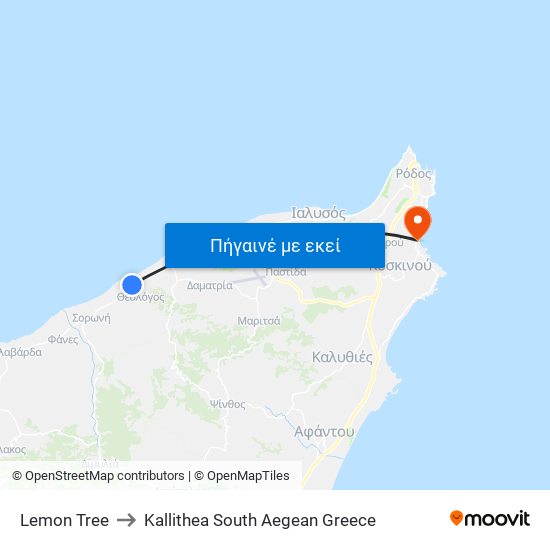 Lemon Tree to Kallithea South Aegean Greece map