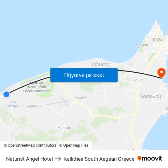 Naturist Angel Hotel to Kallithea South Aegean Greece map