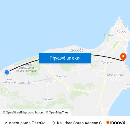 Διασταυρωση Πεταλουδων to Kallithea South Aegean Greece map