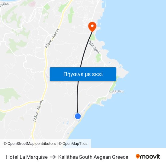 Hotel La Marquise to Kallithea South Aegean Greece map