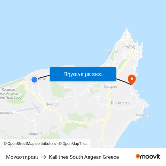 Μοναστηρακι to Kallithea South Aegean Greece map