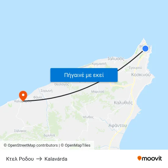 Κτελ Ροδου to Kalavárda map