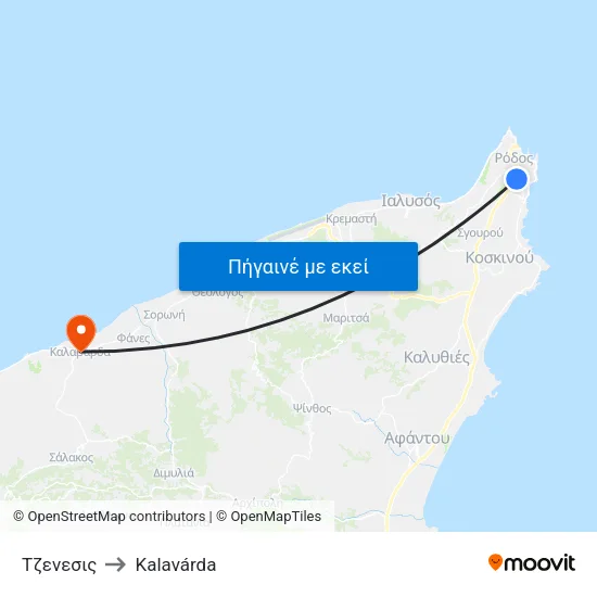 Τζενεσις to Kalavárda map