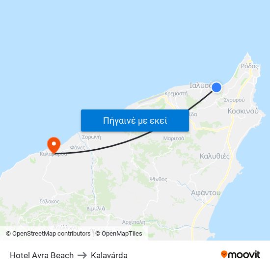 Hotel Avra Beach to Kalavárda map