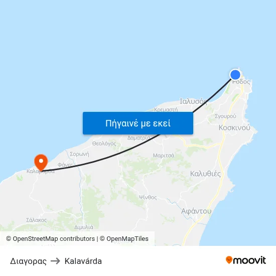 Διαγορας to Kalavárda map