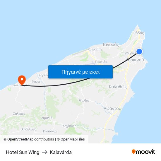 Hotel Sun Wing to Kalavárda map