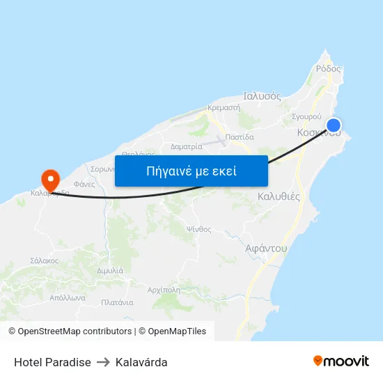 Hotel Paradise to Kalavárda map