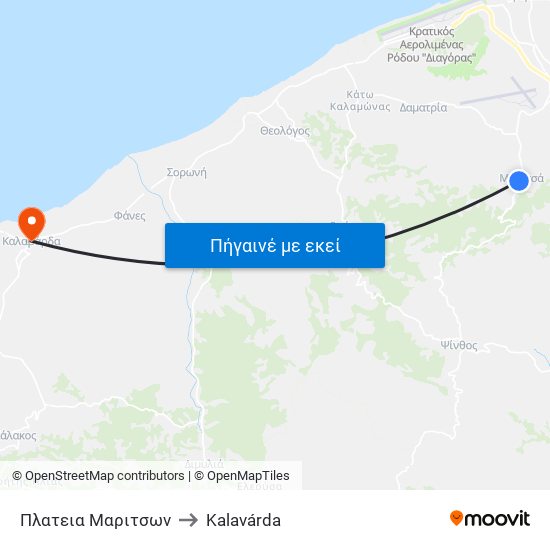 Πλατεια Μαριτσων to Kalavárda map