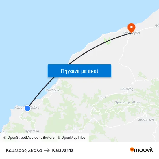Καμειρος Σκαλα to Kalavárda map