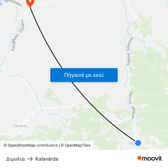 Διμυλια to Kalavárda map