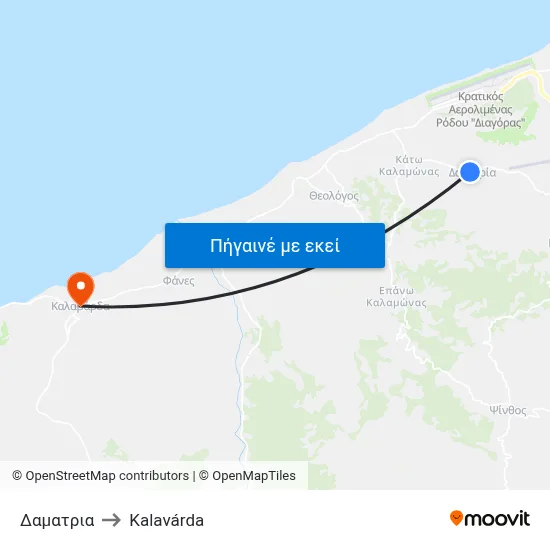 Δαματρια to Kalavárda map