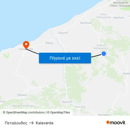 Πεταλουδες to Kalavárda map