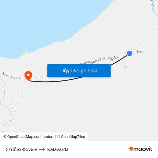 Σταδιο Φανων to Kalavárda map