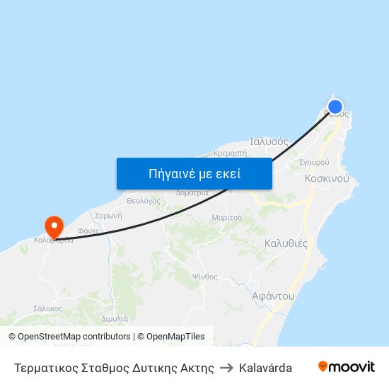 Τερματικος Σταθμος Δυτικης Ακτης to Kalavárda map